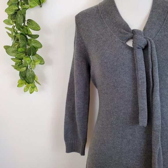 Banana Republic Gray Cotton Knit Tie Sweater Dress Size Small - Picture 6 of 8